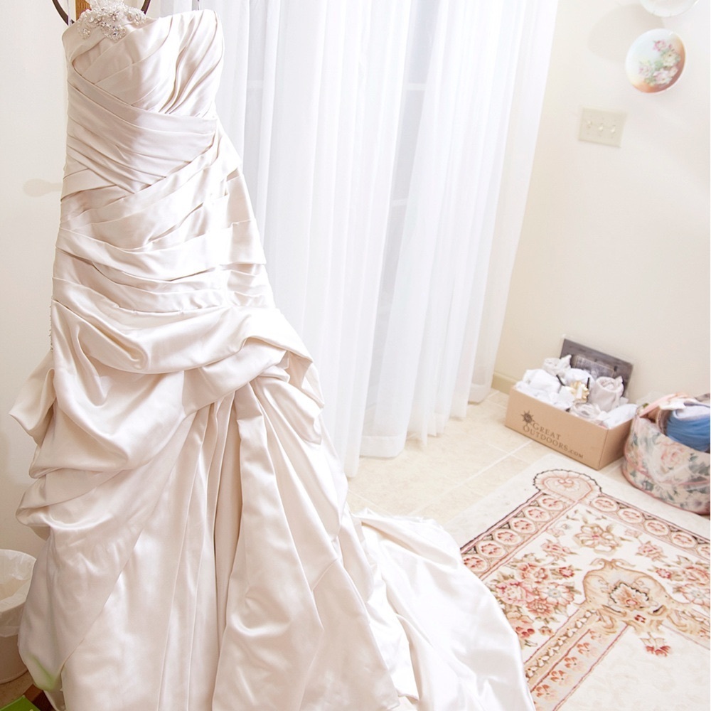 Maggie Sottero Cream Asymmetrical Ruched Gown